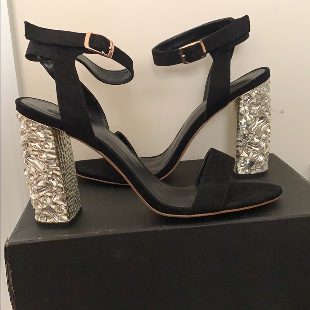 COPY - Black, Moulded Metallic Heel Sandal